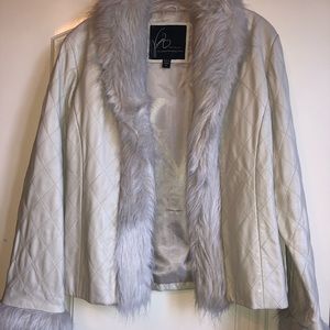 Leather Venus Williams fur trimmed jacket